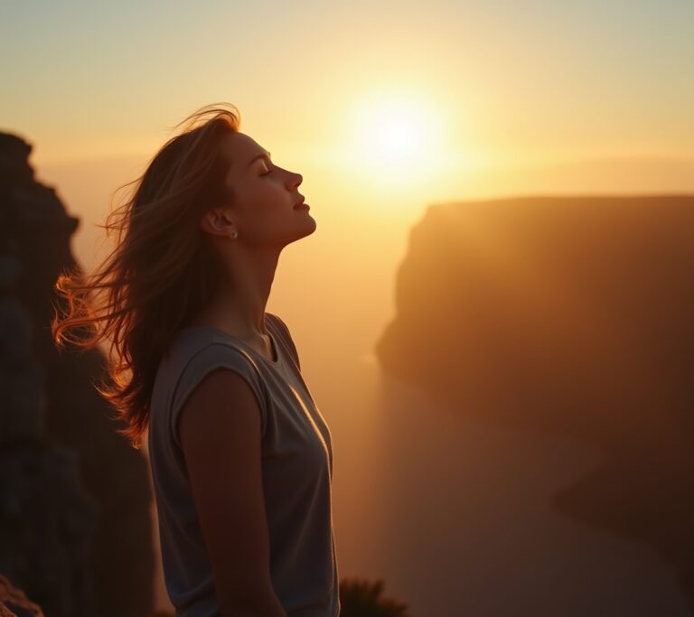 Person at a crossroads thinking and breathing deeply