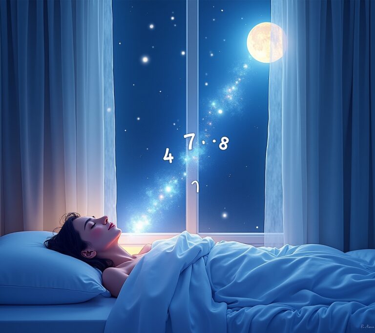 Dark bedroom with person lying down practicing breathing