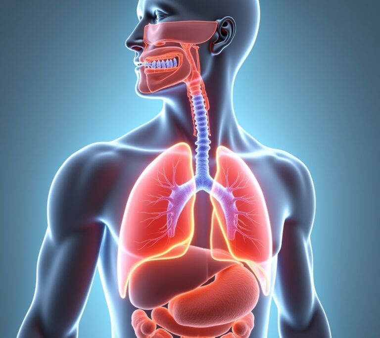 Anatomical illustration of the diaphragm during breathing