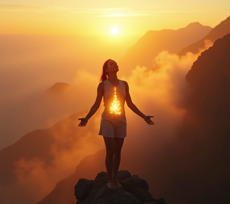 Person doing energizing breathwork outdoors at sunrise