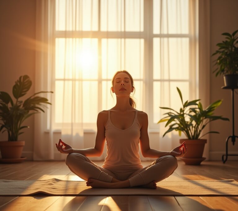 Person doing breathwork in bed right after waking up