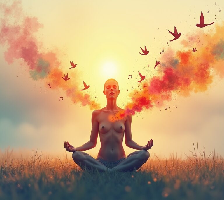 Artist breathing deeply before starting a painting