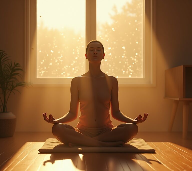 Person sitting in silence counting breaths with fingers