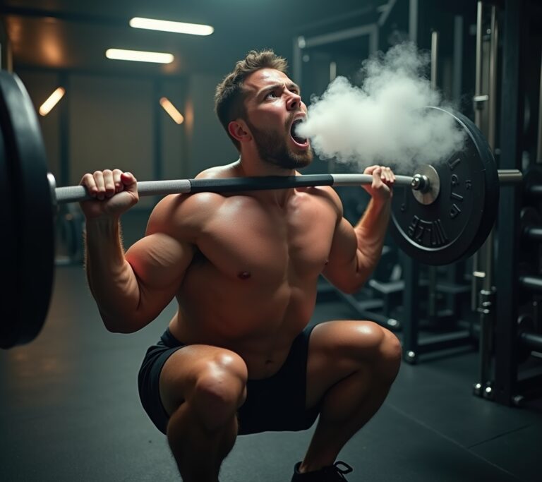 Lifter bracing core before a deadlift
