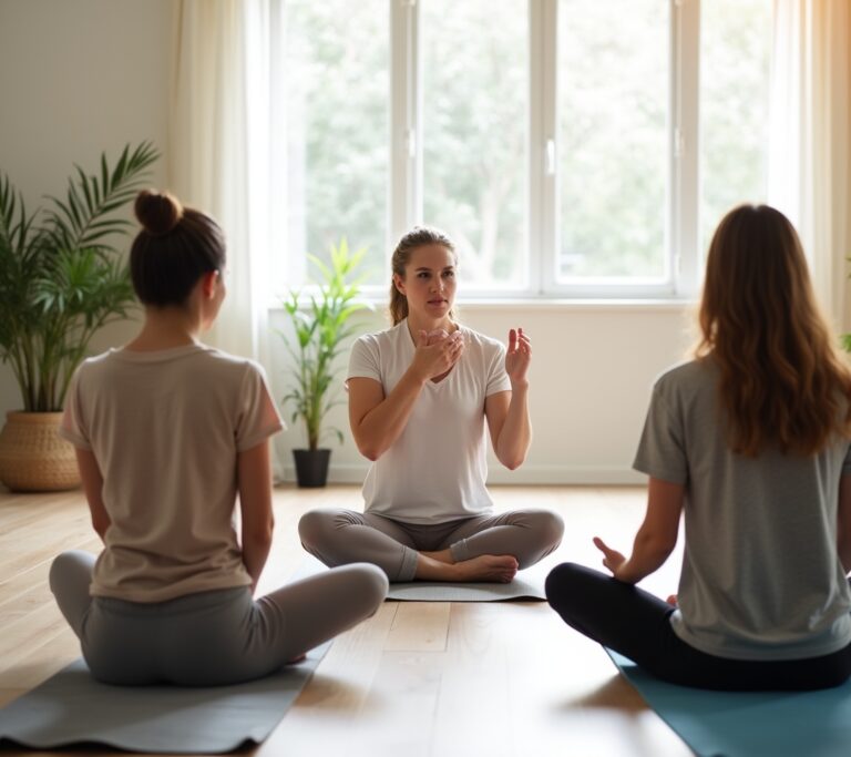 Person practicing small gentle breaths sitting upright