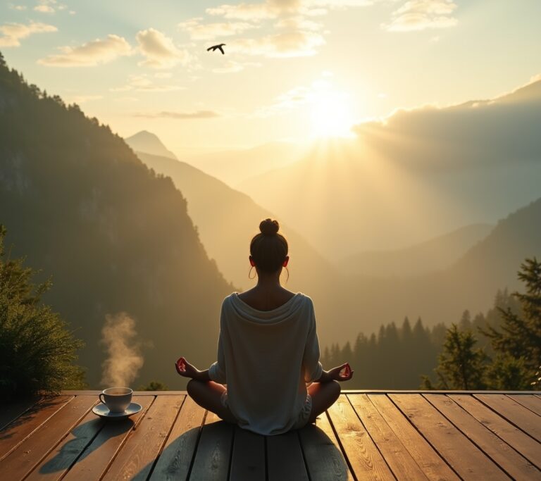 Person on a yoga mat in a living room doing breathwork