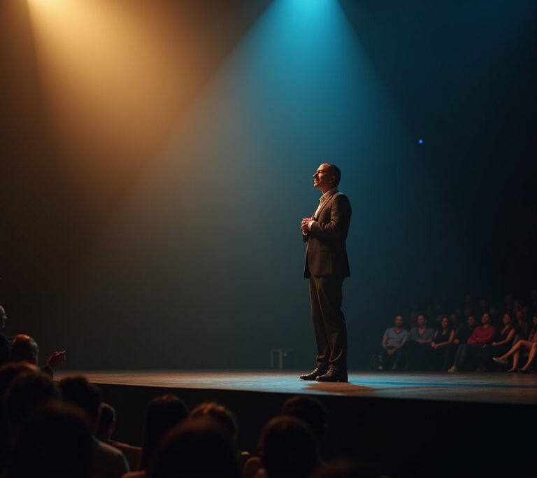 Speaker on stage taking a breath before starting