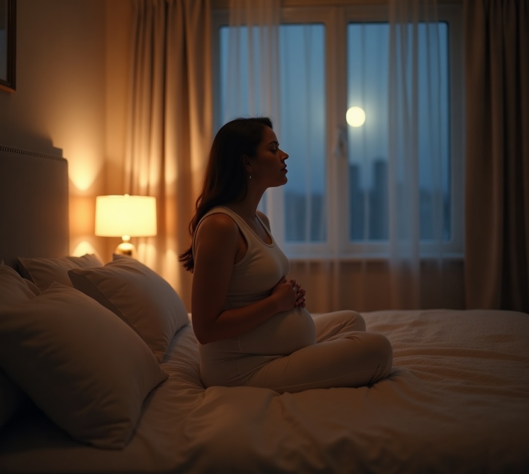 Person in bed doing slow breathing with eyes closed