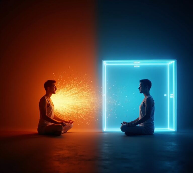 Split screen of energizing vs calming breathing