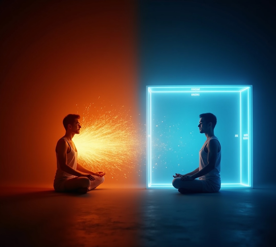 Split screen of energizing vs calming breathing