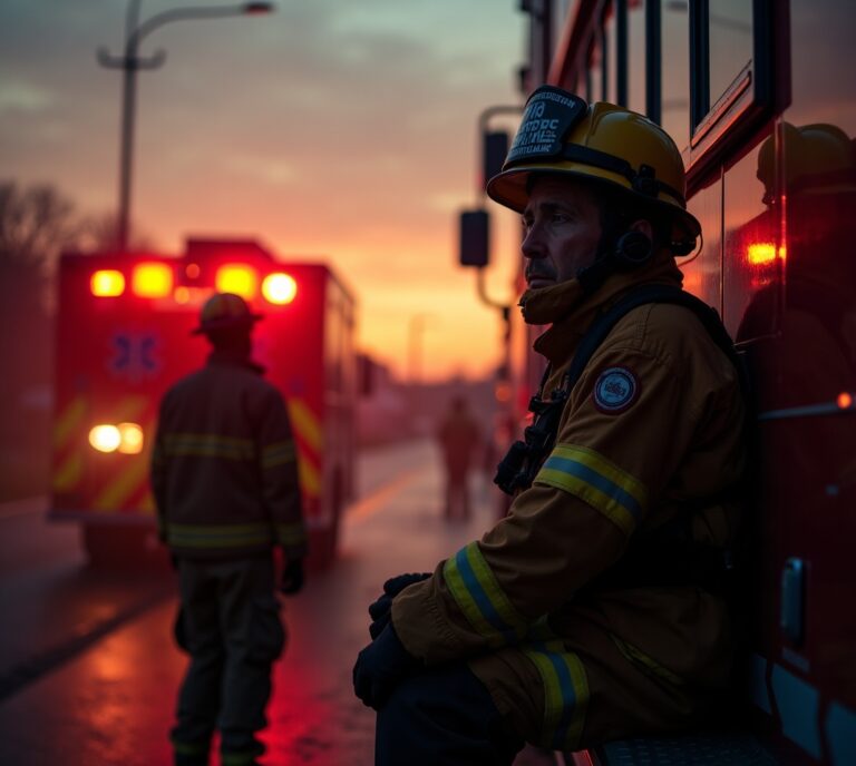Firefighter doing box breathing before entering a scene