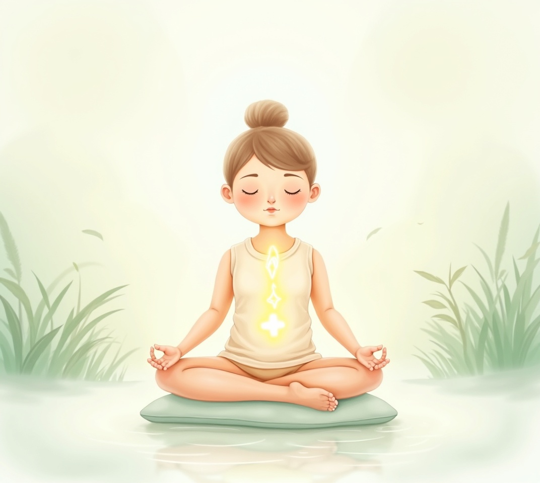 Meditator with relaxed face and natural breathing