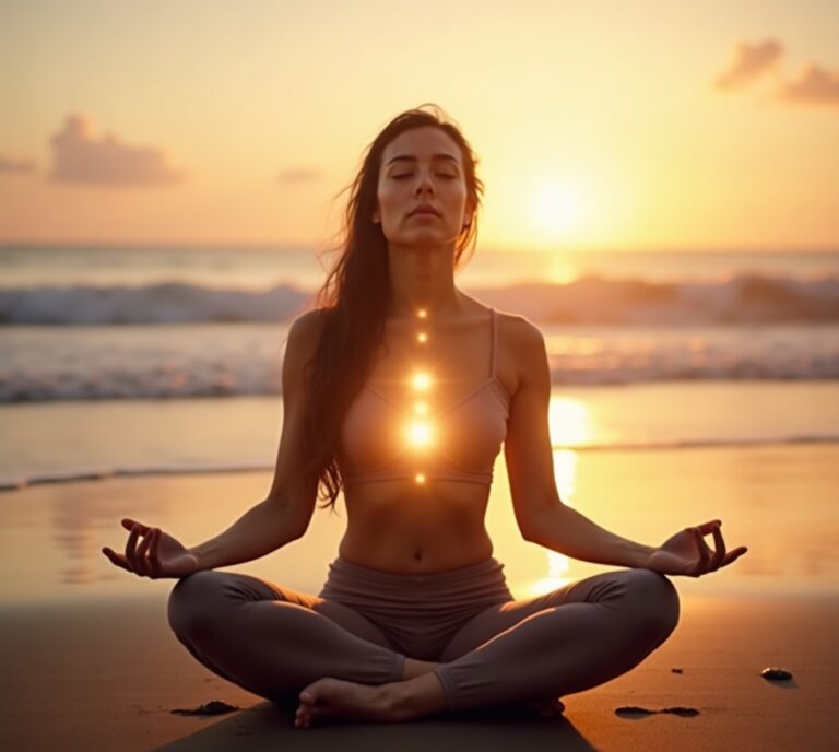 Yogi flowing through a sun salutation with visible breath