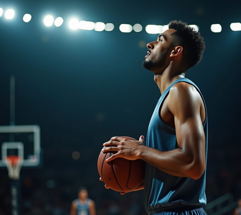 Basketball player at the line breathing before a shot