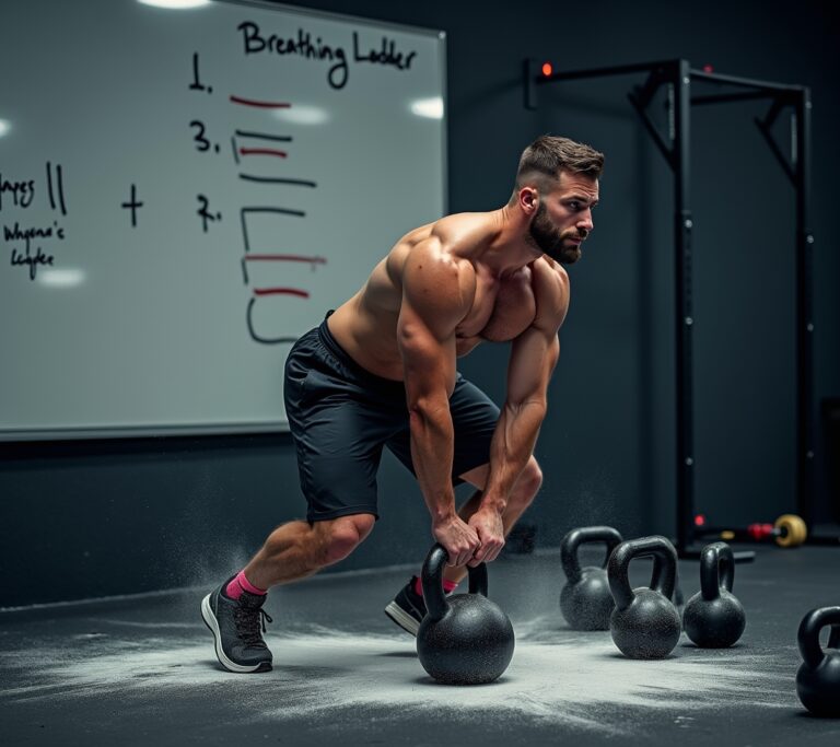 Person doing a breathing ladder drill on a gym floor