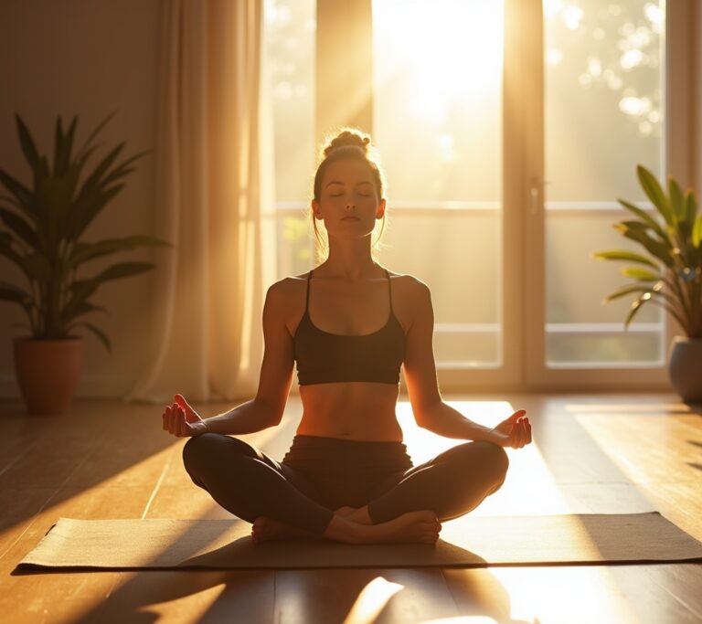 Person doing a deep stretch with synchronized breathing