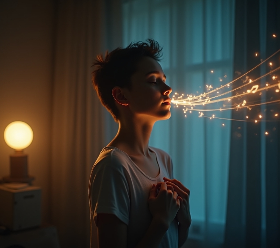 Person wearing headphones doing rhythmic breathing