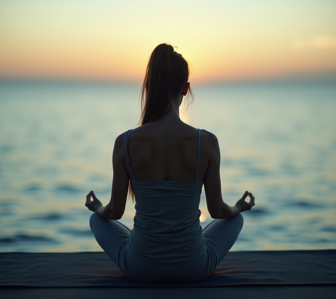 Person seated by the sea practicing ocean breath